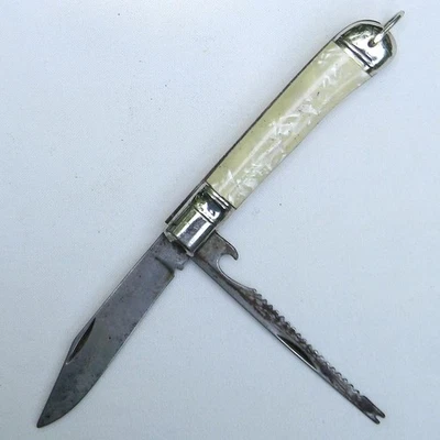 Cuchillo de pesca Richards, Sheffield 1960; mango de celulosa blanco "marmolado" Foto 1 de 4