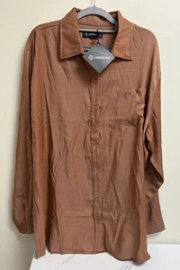 Merigold Kiss Women’s 3X Shirt Brown Orange Button Down Collared Long Sleeve - Picture 1 of 7