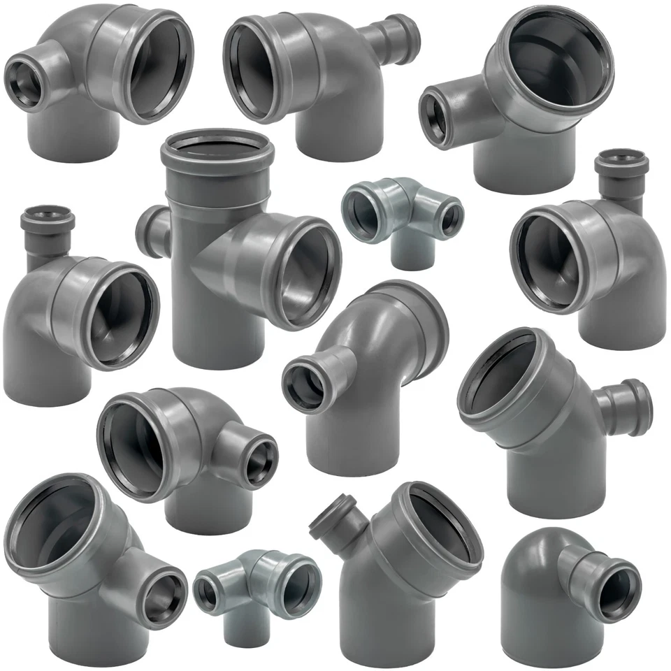 Bogen Kunststoff HT-Rohr Installation Abwasser 110 x 50 mm 45° 90° Grau