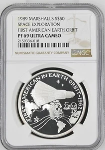 1989 Marshall Islands Space First American Earth Orbit Silver $50 - NGC PF69 UC - Picture 1 of 2