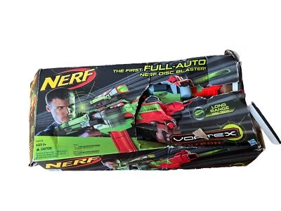 NERF #32218 VORTEX NITRON FULL AUTO DISC BLASTER WITH SCOPE NEW IN *DAMAGED* BOX - Image 1 of 3