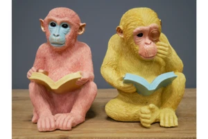 Affen Buchstützen Set Harz Buch Regal Dekor Zuhause Statue tolles Geschenk - Bild 1 von 3