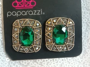 Paparazzi Jewelry New Emerald Green And Hematite Silver Post Back Earrings  - Picture 1 of 5