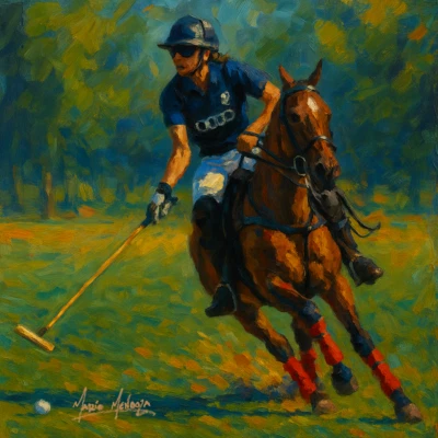 Mario Mendoza Oil Painting Print Canvas Polo Horses Equine Club Training Sport - Image 1 of 4