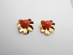 Orecchini in Oro Giallo 18 Kt (750) e Corallo Rosso Naturale - Picture 1 of 7