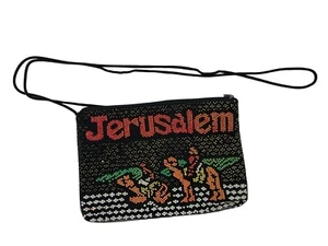 Vintage Jerusalem Black Beaded Purse Small Crossbody Shoulder Bag Souvenir GT20 - Picture 1 of 6
