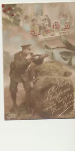 Postal de Navidad color Primera Guerra Mundial París excelente estado sin publicar parte posterior dividida - Imagen 1 de 2