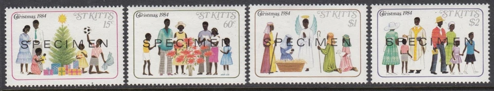 Christmas Overprint SPECIMEN Christianity 1984 Saint Kitts MNH 4 v perf Full set - Image 1 of 1