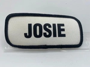 JOSIE  USED SILK SCREEN VINTAGE SEW ON NAME PATCH TAGS BOLD BLACK ON WHITE - Picture 1 of 2
