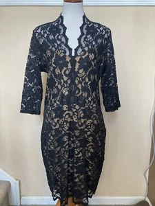 Karen Kane L35450 Black w/Nude V-Neck Stretch Lace Cocktail Dress XL- MSRP $128 - Picture 1 of 10