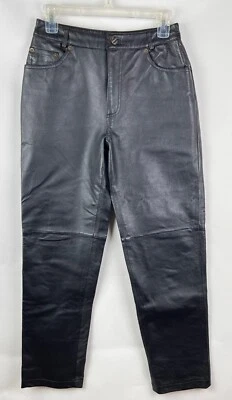 Vtg. Y2K Black Leather Pants Chadwick's Women's Sz. 4 Lined Winter Fall - Image 1 of 4