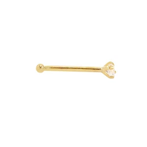 14K Yellow Gold Nose Stud 20 Gauge Nose Bone with Clear CZ - Picture 1 of 2