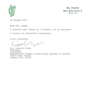 Carta firmada por representante Dáil Éireann - Imagen 1 de 2