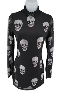 Akira Skull Print Dress Black Long Sleeve Mini Gothic Y2K Punk Size S NEW - Picture 1 of 13