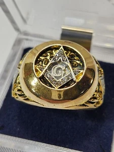 MASONIC FREE MASONS RING SIZE.13 GOLD-TONE FRATERNAL ORGANIZATION V1 - Imagen 1 de 12