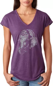 Womens Yoga T-shirt Ganesha Profile Triblend V-neck - Picture 1 of 3