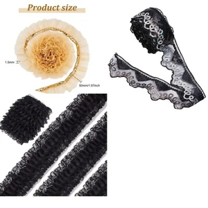 1 m Spitze schwarz Plissee Pailletten Polyester Borte   gold silber - Bild 1 von 6
