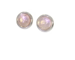 Orecchini A Perno 8MM Quarzo Rosa Contorno Argento Massiccio Rodio - Foto 1 di 1