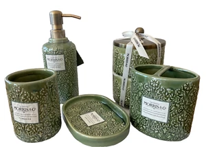 William Morris & Co~bathroom vanity bathroom-set~5 pieces~NWT~Ceramic/Wood~GREEN - Picture 1 of 12