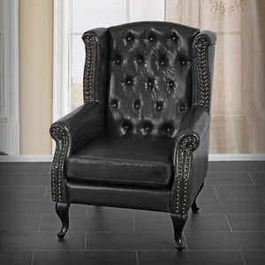 Sessel Chesterfield Oxford, Clubsessel Kunstleder, schwarz ohne Ottomane - Bild 1 von 6