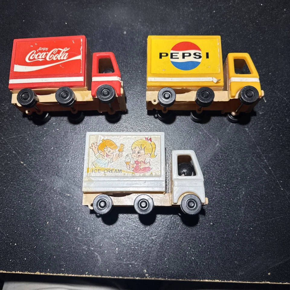 3)Vintage 60s/70s HONG KONG 6 Wheel Toy DELIVERY TRUCKS Pepsi Coke Ice Cream!!! - Image 1 of 4