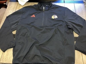 adidas Mens NHL Chicago Blackhawks 1/4 Zip Pullover Rain/light Jacket GI5201 LG - Picture 1 of 6