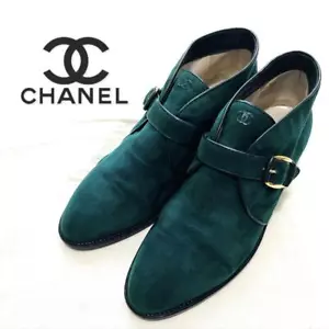 Chanel Bootie Shoes Green Suede x Leather With Strap Size 36.5 US About6.5 Women - Picture 1 of 24