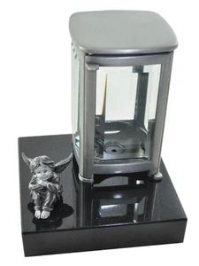 Grablampe aus Aluminium, Grablaterne mit Grabengel, Granitsockel, Grablicht, Tod - Bild 1 von 1