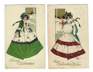 Vintage Winsch Valentinstag Postkarten (2) hübsche Damen mit Mänteln und Muffs - Bild 1 von 2