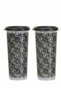 Tupperware 16 oz Straight Edge Tumblers Set of 2 with Black Seals Deco Vibe New - Picture 1 of 1