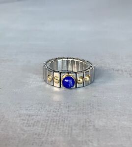 NOMINATION stainless steel, 18ct gold & lapis lazuli stretch multi size ring