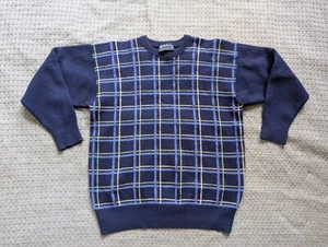 Burberry Sweater Women Small Blue Tartan Cashmere Cotton Pullover Crew Scotland - Picture 1 of 12