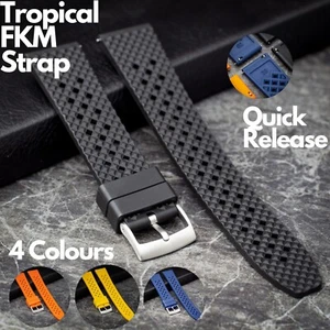 FKM Tropical Watch Strap - Black Blue Yellow Orange - 20mm 22mm - Quick Release - Picture 1 of 15