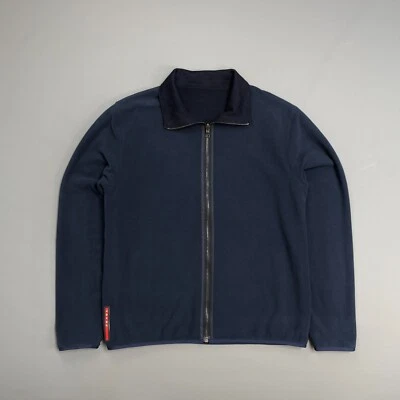 Prada Sport Navy Blue 2012 Reversible Fleece & Wool Knit Zip Cardigan Jacket - Image 1 of 4