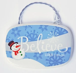 Ceramic Christmas Hanging Decoration "BELIEVE" Snowman design retro look- 12840 - Picture 1 of 2
