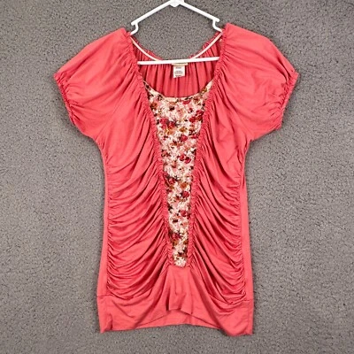 Buckle Day Trip Women's Floral Lace Stretch Top Shirt Small Ruching Short Sleeve - Image 1 of 4