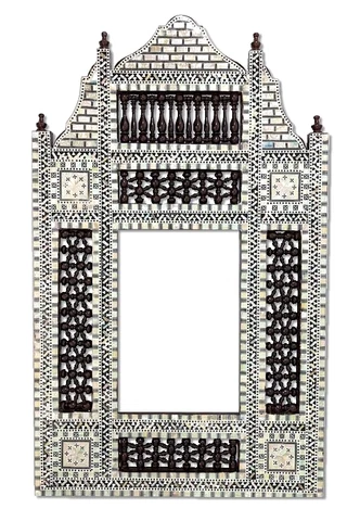 W173BR Brown Arabesque Mother of Pearl Wood Mirror Egyptian Rectangular Frame Cover