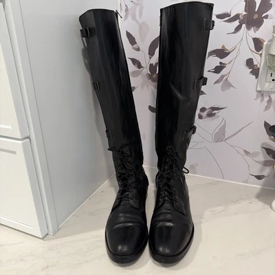 Cole Haan Tall Buckle Lace-Up Zipper Boots 9.5 Refined Combat Boot - Image 1 of 4