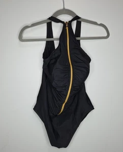 Miraclesuit Black One‑Piece Swimsuit Gold Front Zipper, Size 16 – Stylish & Slim - Foto 1 di 8