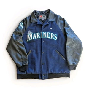 Vintage 90s Seattle Mariners NIKE Leather & Wool Baseball Varsity Jacket Mens XL - Picture 1 of 23