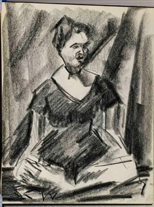 Graphit Bleistiftzeichnung auf Papier Mid Century Frau  - Bild 1 von 1