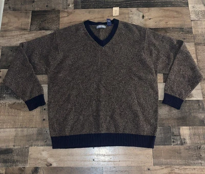 VTG Structure Sweater Mens L Brown Speckled V Neck Pure Lambswool Pullover New - Image 1 of 4