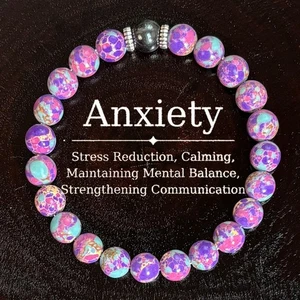 2 Pezzi Bracciale Sollievo Ansia per Riduzione Stress Calmante Pietra Viola Perline - Foto 1 di 4
