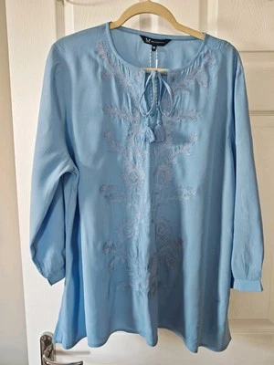 Crew clothing Company Women Embroidered Front Blouse Blue UK 16 - Image 1 of 4