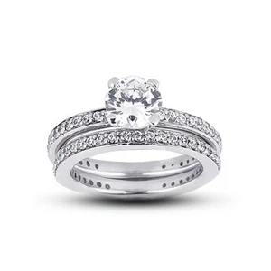 Juego de novia clásico a juego de diamantes naturales redondos G-SI1 de 1,18 quilates - Imagen 1 de 7
