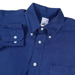 BROOKS BROTHERS 346 Mens Large Blue 100% Linen Long Sleeve Button Down Shirt - Picture 1 of 8