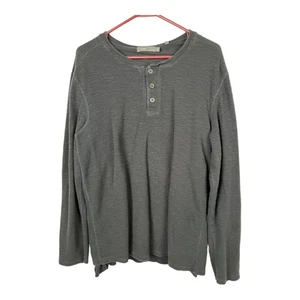 Vince Mens Henley Shirt Gray Solid Long Sleeve Button Thermal Layered Cotton XL - Picture 1 of 8