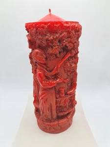 Vela decorativa roja vintage - motivo en relieve - altura 21 cm - Ø 8 cm - Imagen 1 de 9