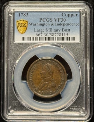 1783- PCGS VF30 -Copper Washington & Independence Large Military Bust Colonial - Image 1 of 2