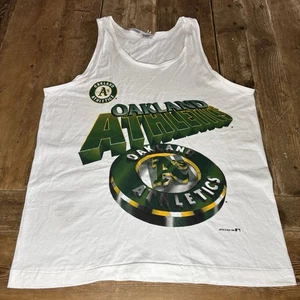 Vintage 90s NOS OAKLAND ATHLETICS Tank Top Muscle Tee MLB A's White Large Artex - Picture 1 of 8